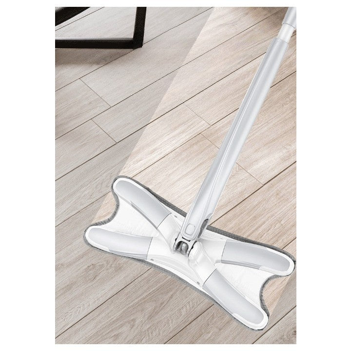 Mop Plat cu Sistem de Stoarcere, Cap Rotativ 360 Grade, Maner Telescopic 140 cm din Otel Inoxidabil, 2 Lavete Microfibra Incluse, 37x15 cm, Argintiu