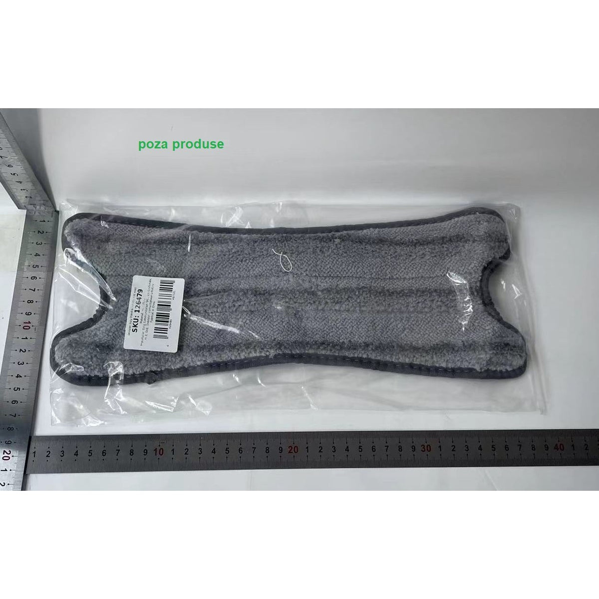 Rezerva Mop Plat, Laveta Microfibra din Fibre Superfine, Absorbție Ridicata, Compatibila Curatare Podele si Tavane, Lavabila la Masina, 15 x 38 cm, Argintiu, 1 Bucata