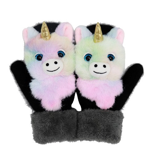 Manusi Iarna pentru Copii, Model Unicorn 3D, Protectie Termica si Anti-vant, Plus Moale cu Umplutura Bumbac, Roz si Negru, 24 x 20 x 3 cm