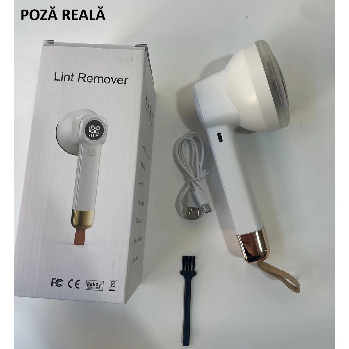 Aparat Electric De Curatat Scame Si Par, Incarcare Rapida USB Type-C, Lame Din Otel Inoxidabil, Acumulator Reincarcabil, Pentru Haine Si Mobilier, Alb, 20 x 8.8 x 8.5 cm