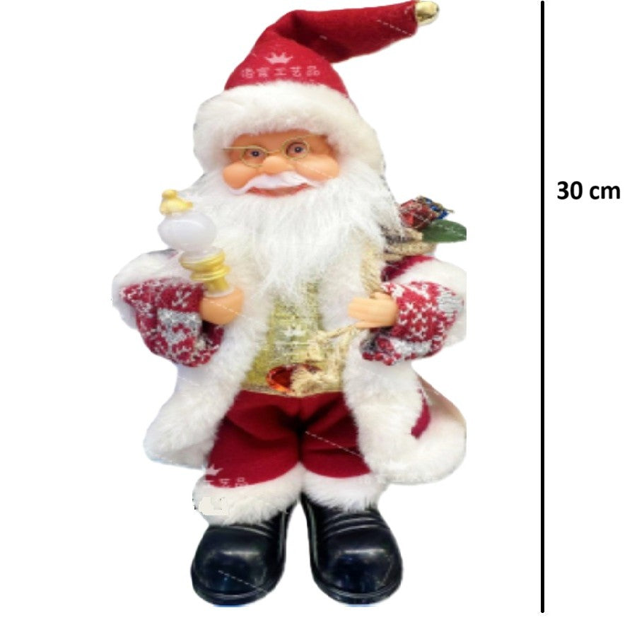 Decoratiune Mos Craciun Animata, Figurina Care Canta si Danseaza cu Sfesnic, Material Textil Premium, Rosu, 30 x 10 x 12 cm