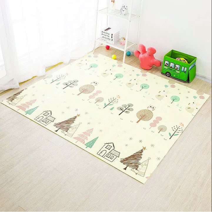 Covoras de Joaca Termic pentru Copii, Spuma XPE Antiderapanta si Impermeabila, 2 Fete cu Model Vulpi si Pista de Masini, Izolare Fonica, 200 x 160 x 0.6 cm