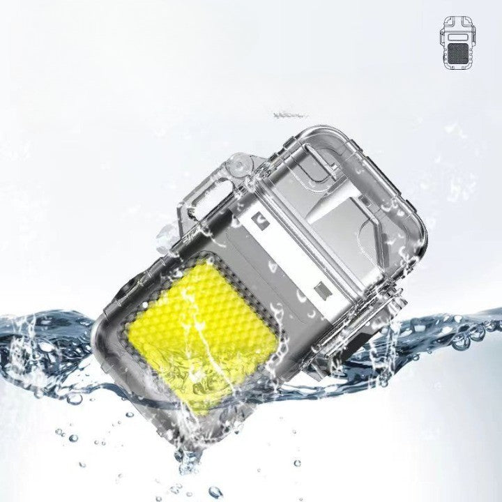 Lanternă Tip Breloc cu Brichetă Electrică, Tehnologie COB, 3 Moduri Iluminare, Rezistență IP65 la Apă, Încărcare USB-C, Acumulator 300 mAh, ABS și Aliaj Zinc, 7.4 x 4.9 x 1.7 cm, Gri