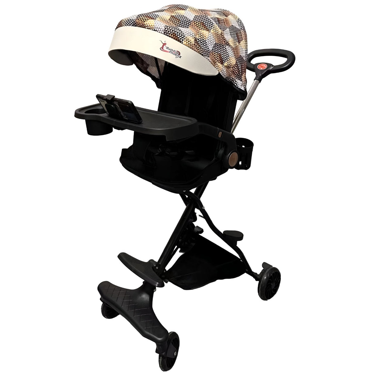 Carucior Sport 3in1 Reversibil, Pliabil cu Pozitie de Somn si Tavita Masa, Cadru Aluminiu si Roti Cauciuc, 6-36 Luni, 32x63x95 cm, Maro Carouri