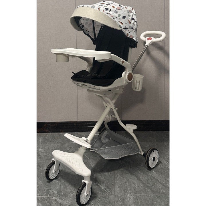 Carucior Sport 3 in 1, Scaun Reversibil cu Pozitie de Somn, Pliabil, Cadru Aluminiu, 6-36 Luni, Roti Pivotante 360, Tavita Masa si Suport Pahar, 32x63x95 cm, Bej Model Cosmos