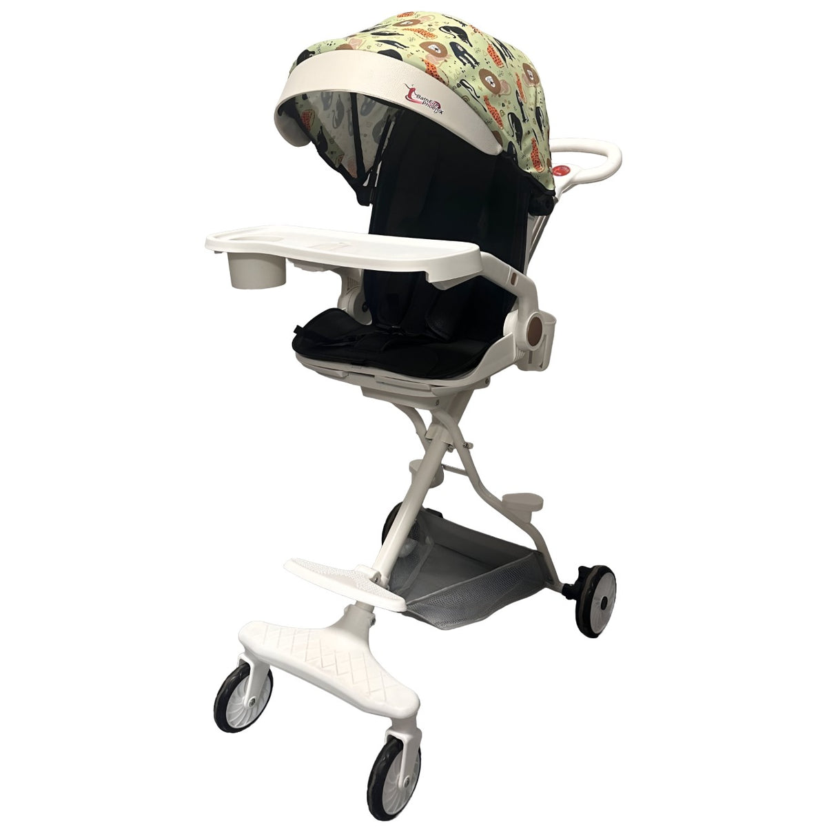 Carucior Sport 3in1 Reversibil, Pliabil cu Pozitie de Somn, Tavita Masa si Suport Pahar, Cadru Aluminiu, 6-36 Luni, 32x63x95 cm, Verde Model Jungla