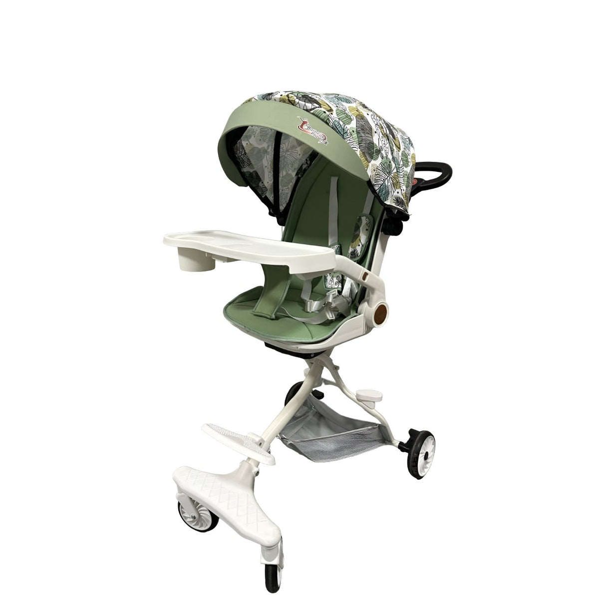 Carucior Sport 3in1 Reversibil, Pliabil cu Pozitie de Somn si Tavita Masa, Cadru Aluminiu, 6-36 Luni, Verde Model Frunze
