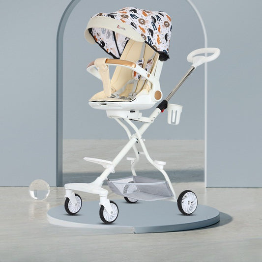 Carucior Sport 3in1 Reversibil, Pliabil cu Pozitie de Somn, Tavita Masa si Suport Pahar, Cadru Aluminiu, 6-36 Luni, 32x63x95cm, Crem Model Jungla