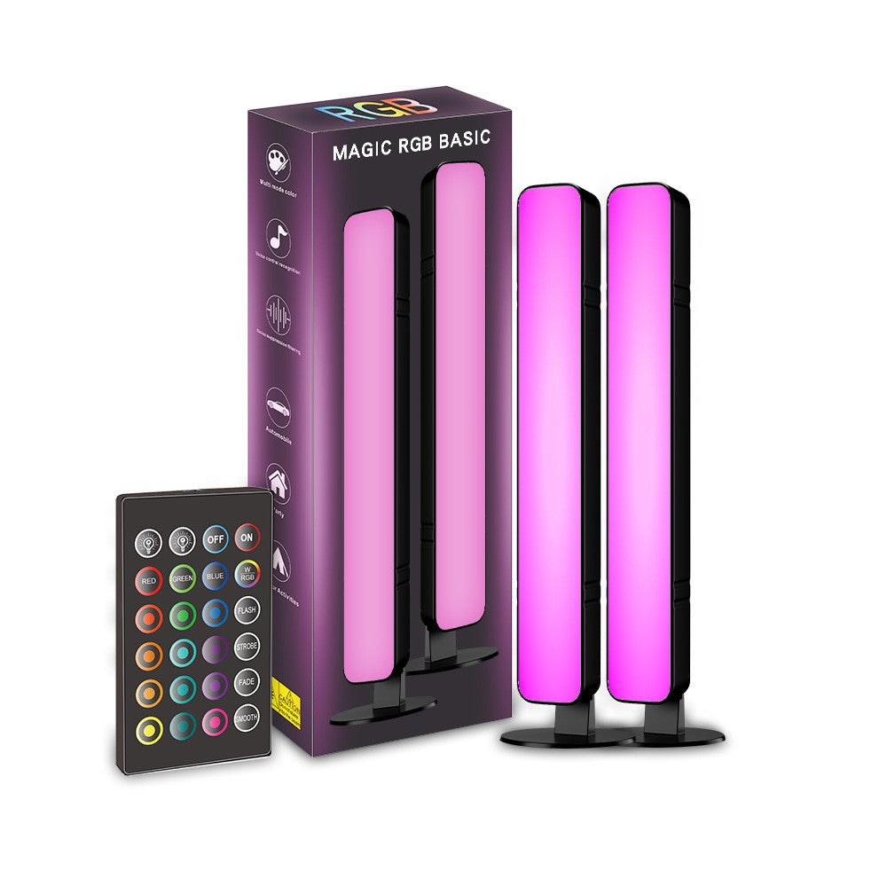 Set 2 Lampi de Birou LED RGB, Lumina Ambientala cu Sincronizare Muzicala, Telecomanda 24 Taste, Alimentare USB 5V, Material ABS, Negru, 25.5x4x3.5 cm