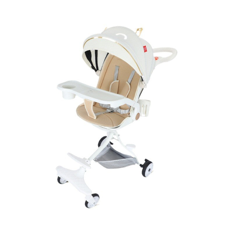 Carucior Sport 3 in 1, Scaun Reversibil si Pozitie de Somn, Pliabil, Tavita Detasabila si Suport Pahar, Cadru Aluminiu, 6-36 Luni, 33x66x85 cm, Alb Model Pisica