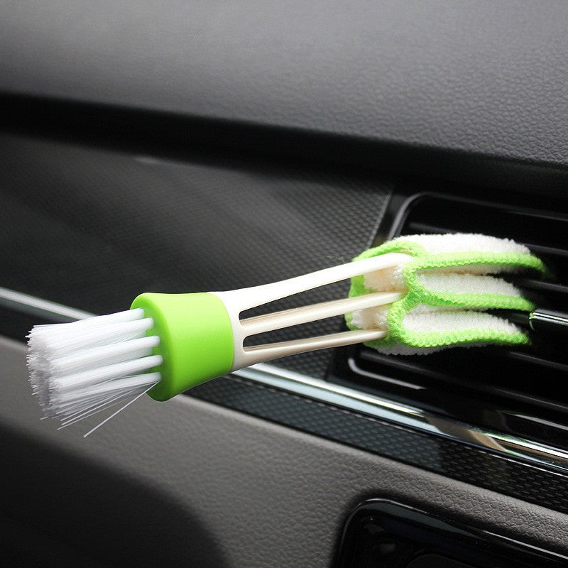 Korbi Perie Curatare Grila Ventilatie Auto, Doua Capete cu Microfibra Detasabila si Peri Nailon, Plastic, Alb-Verde, 16.5cm