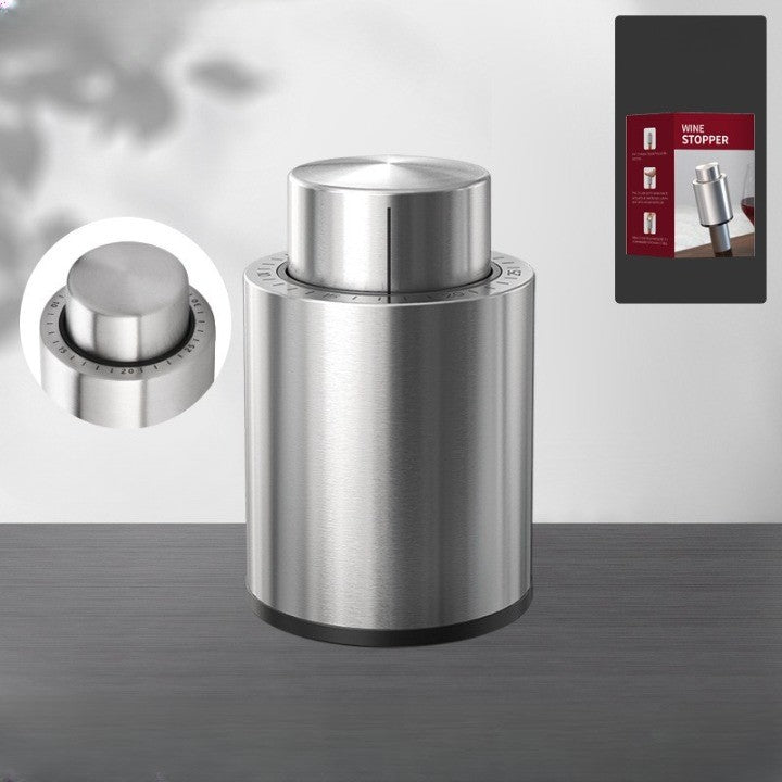 Dop de Etansare si Vidare pentru Sticle de Vin si Sampanie, Pompa Vacuum cu Selector de Data, Reutilizabil, Plastic si Silicon, 4.5 x 4.5 x 8 cm, Gri