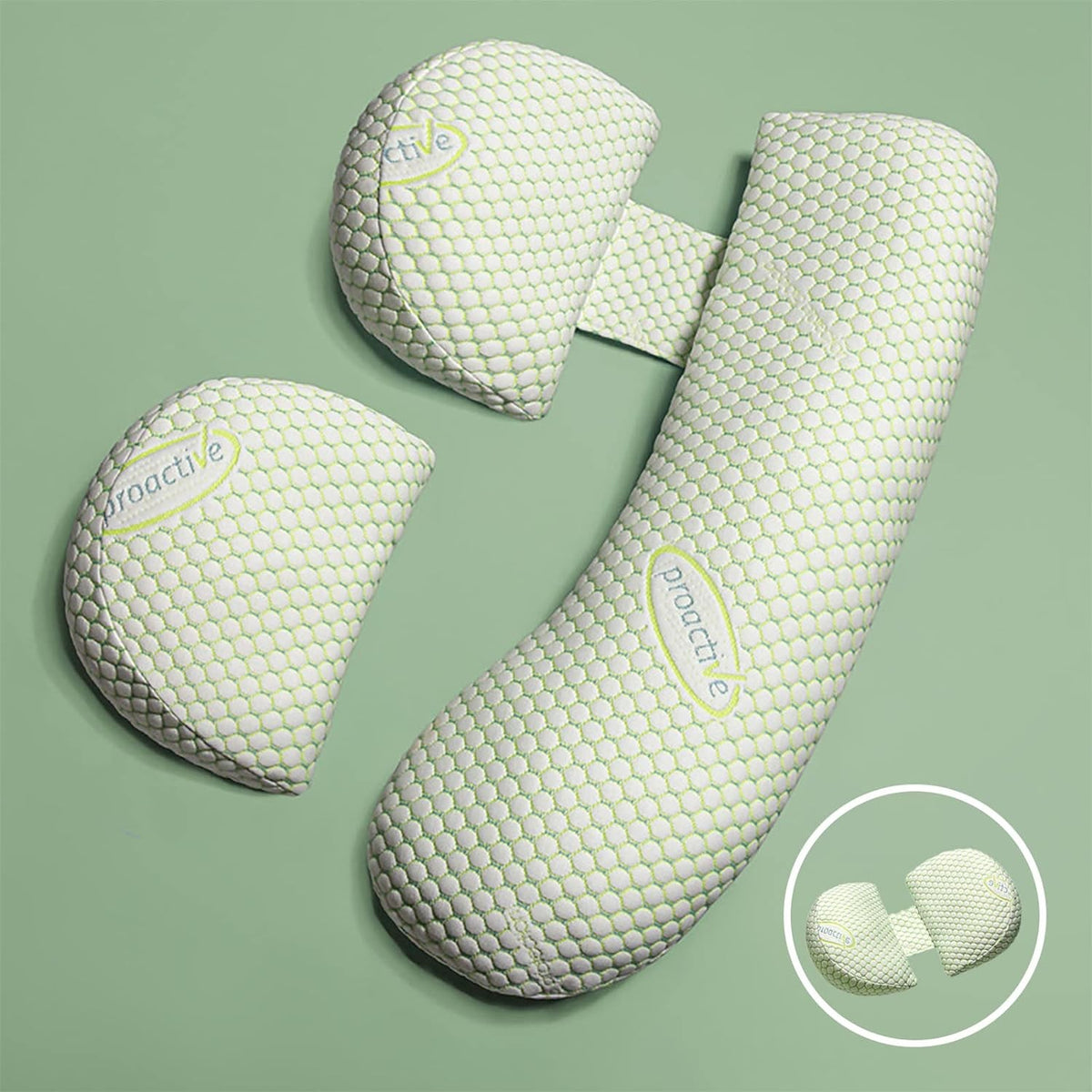 Proactive, Perna Gravide si Alaptare, Design Multifunctional Forma H si U, Latime Ajustabila si Fermoar Reglabil, Husa Detasabila Lavabila, Bumbac si Poliester, Verde