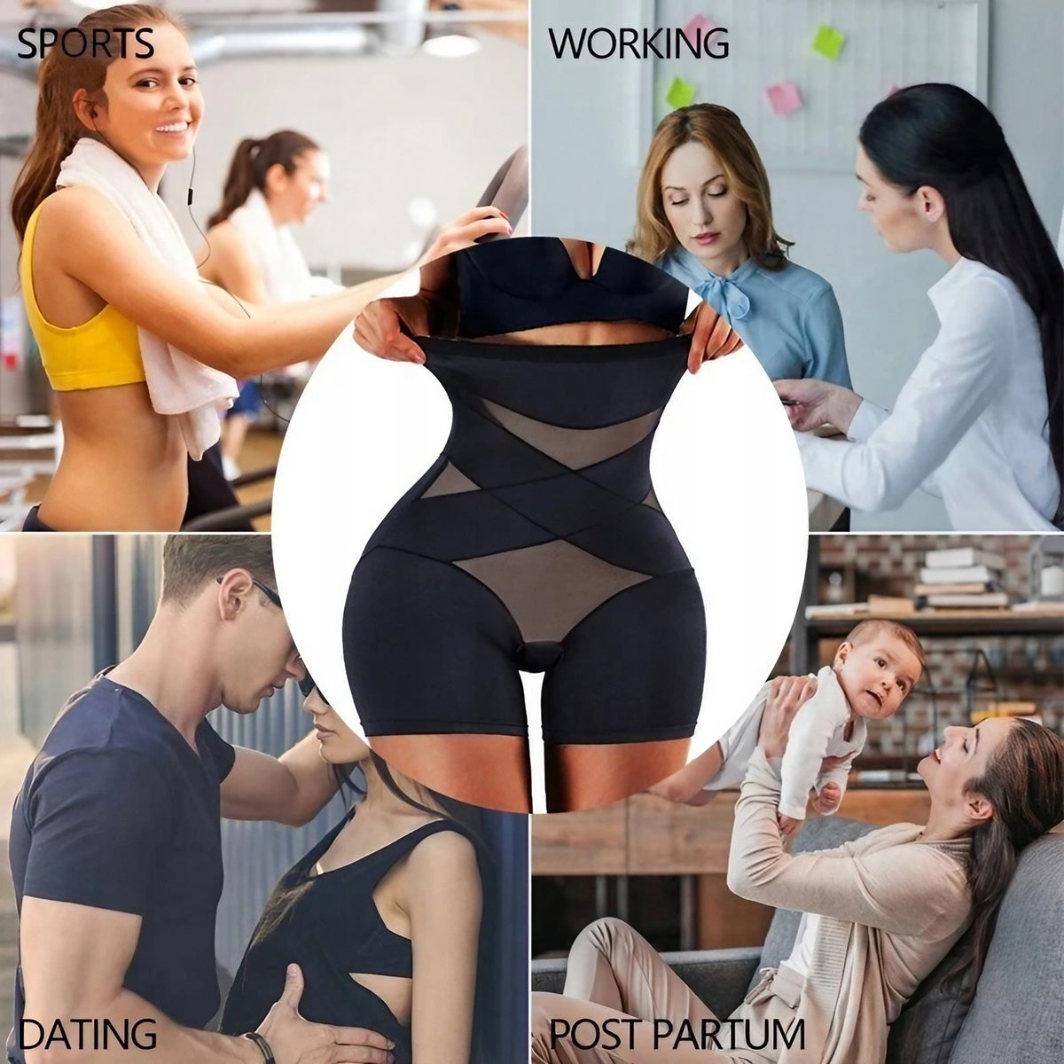 Lenjerie Modelatoare pentru Abdomen, Chilot cu Talie Inalta si Corset, Efect de Netezire si Push-Up, Material Elastic si Respirabil, Negru, Marimea M