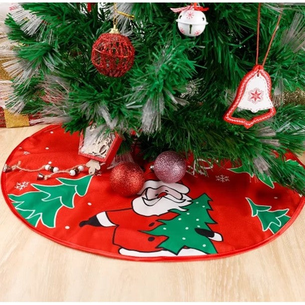 Covoras pentru Brad de Craciun, Model Festiv Mos Craciun si Bradul, Material Textil Durabil, Protectie Podea, Multicolor, Diametru 90 cm