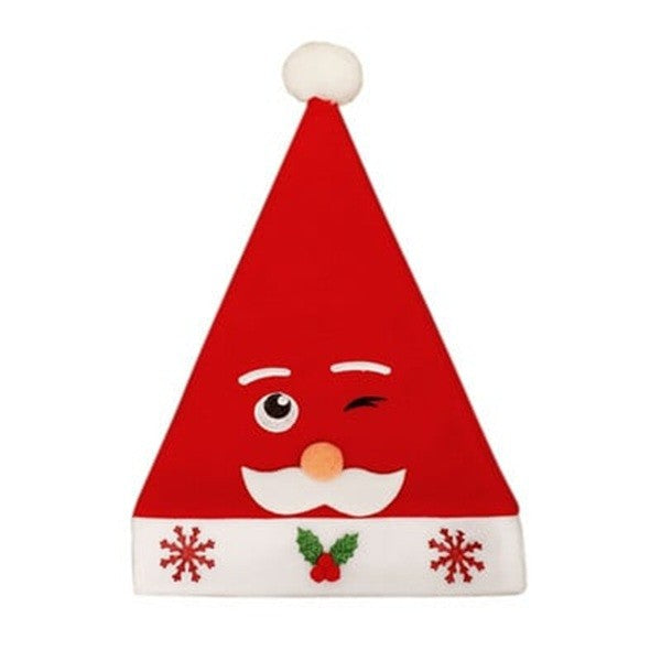 Căciulă de Moș Crăciun, Model cu Mustață și Fulgi de Zăpadă, Accesoriu Festiv, Material Textil Moale, Mărime Universală, 30 x 40 cm, Alb/Roșu