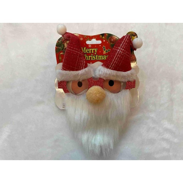 Ochelari de Craciun cu Nas si Barba, Accesoriu Party Model Mos Craciun, Plastic si Textil, 24x14 cm, Rosu si Alb