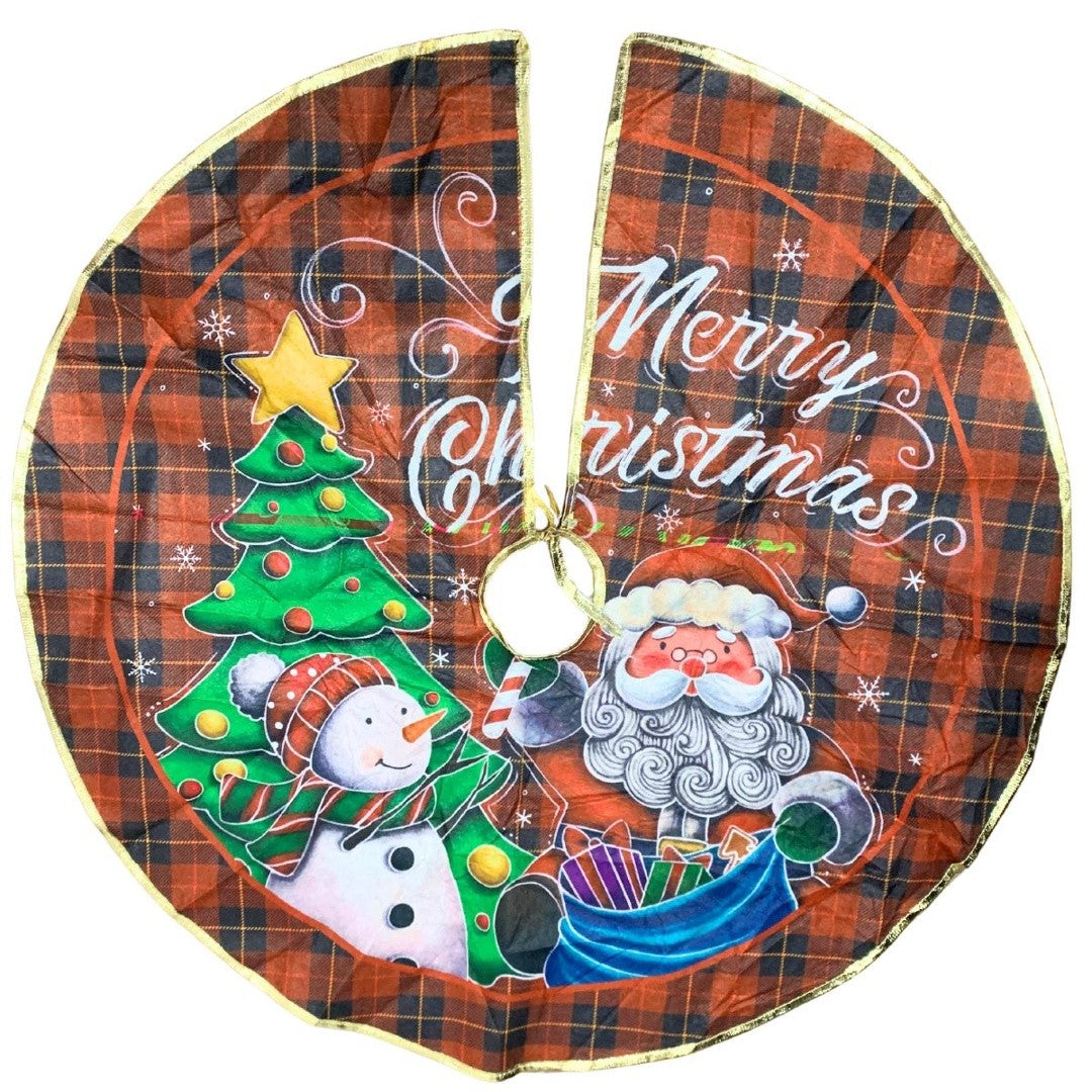Covoras pentru Brad de Craciun, Model Mos Craciun cu Acadea, Protectie Baza Pom, Material Textil, Diametru 90 cm, Multicolor