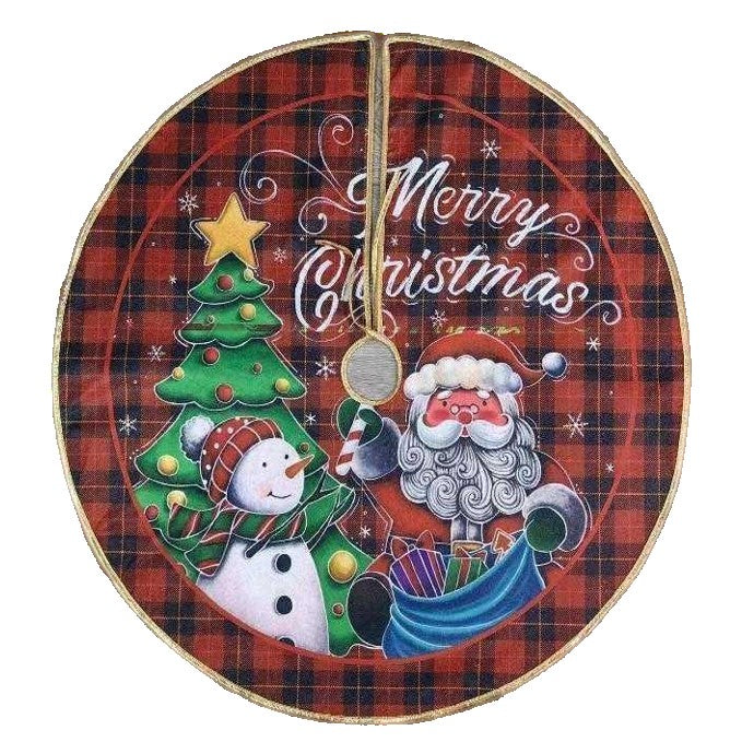 Covoras pentru Brad de Craciun, Model Mos Craciun cu Acadea, Protectie Baza Pom, Material Textil, Diametru 90 cm, Multicolor