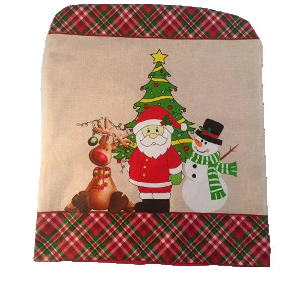 Husă Scaun Crăciun, Decor Festiv Moș Crăciun, Ren și Om de Zăpadă, Material Textil Moale, 45 x 56 cm, Multicolor