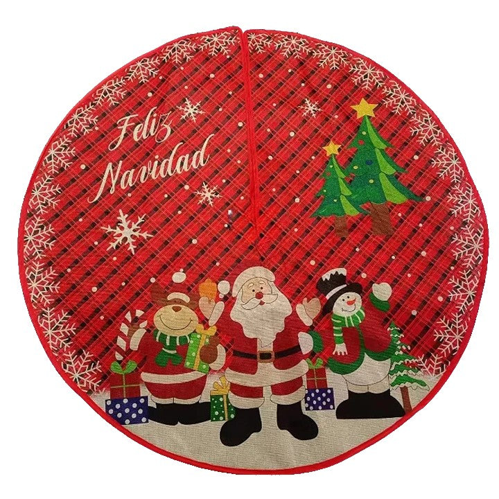 Covoras pentru Brad de Craciun, Model Festiv Feliz Navidad, Material Textil Durabil, Protectie Podea, Diametru 90 cm, Multicolor