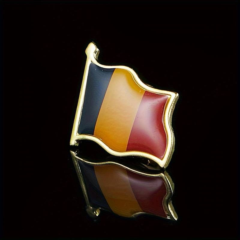 Insigna Steag Tricolor Romania, Brosa Metalica cu Email, Sistem de Prindere cu Ac de Siguranta, Metal Auriu, 20x20 mm