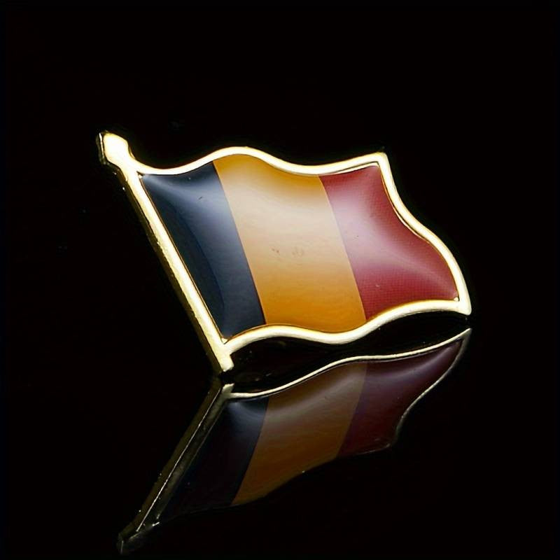 Insigna Steag Tricolor Romania, Brosa Metalica cu Email, Sistem de Prindere cu Ac de Siguranta, Metal Auriu, 20x20 mm