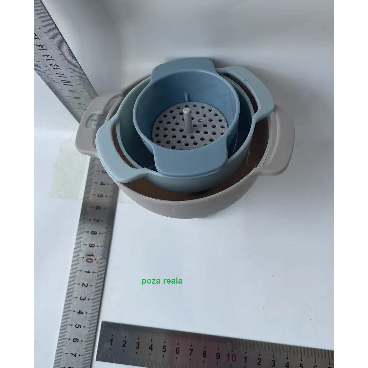 Set de Palnii Multifunctionale pentru Bucatarie, Filtru Detasabil Inclus, Plastic Alimentar, 4 in 1, 11 x 10 cm, Albastru