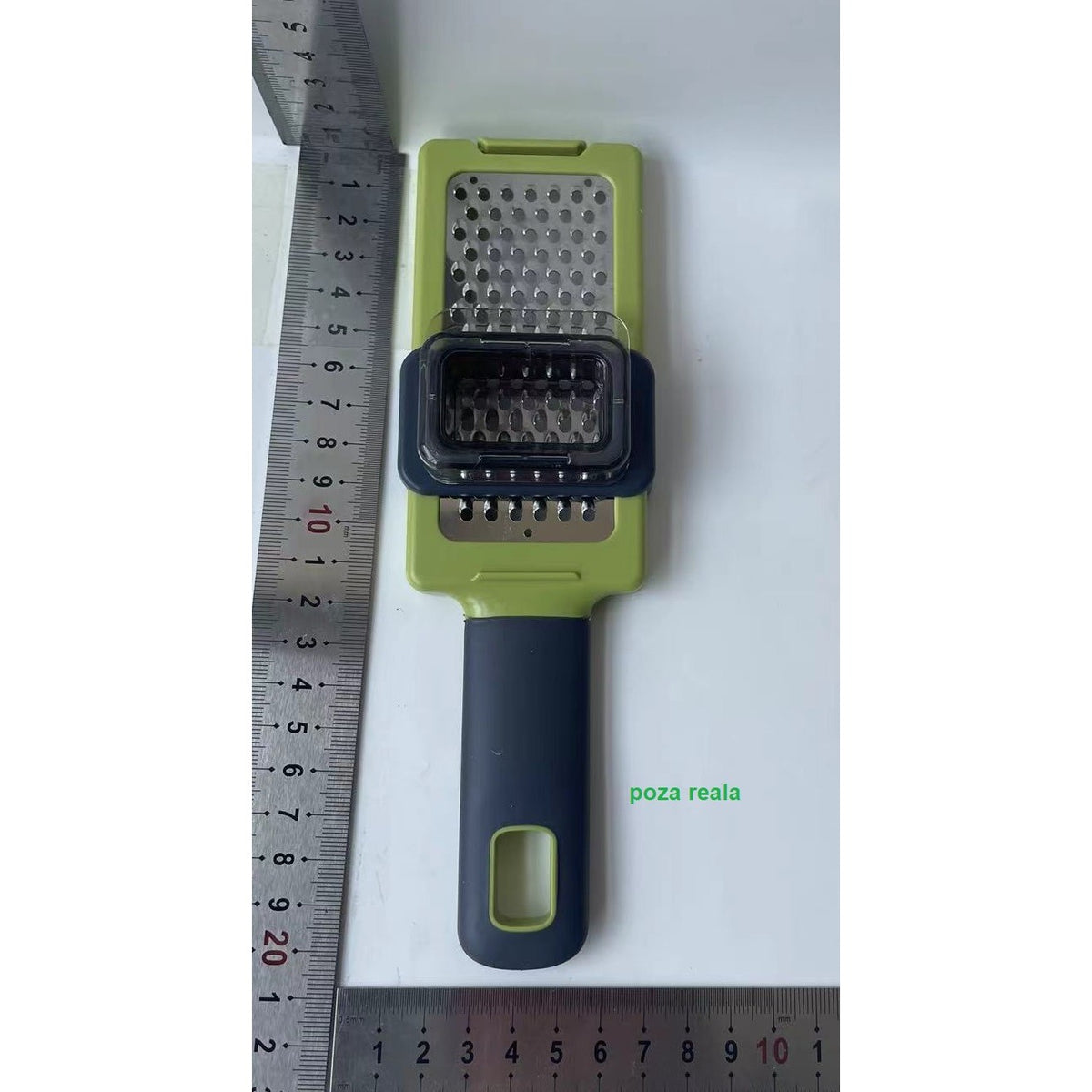 Razatoare Multifunctionala pentru Usturoi, Branza si Cascaval, Design Ergonomic Compact, Material PP si ABS, 20.3 x 5.8 x 3.3 cm, Verde/Gri
