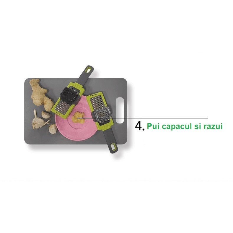 Razatoare Multifunctionala pentru Usturoi, Branza si Cascaval, Design Ergonomic Compact, Material PP si ABS, 20.3 x 5.8 x 3.3 cm, Verde/Gri