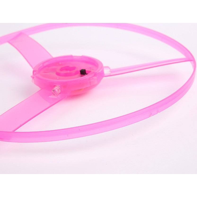 Jucarie Disc Zburator cu Lumini LED, Aruncator Manual pentru Copii, Activitati in Aer Liber, Plastic Durabil, Roz