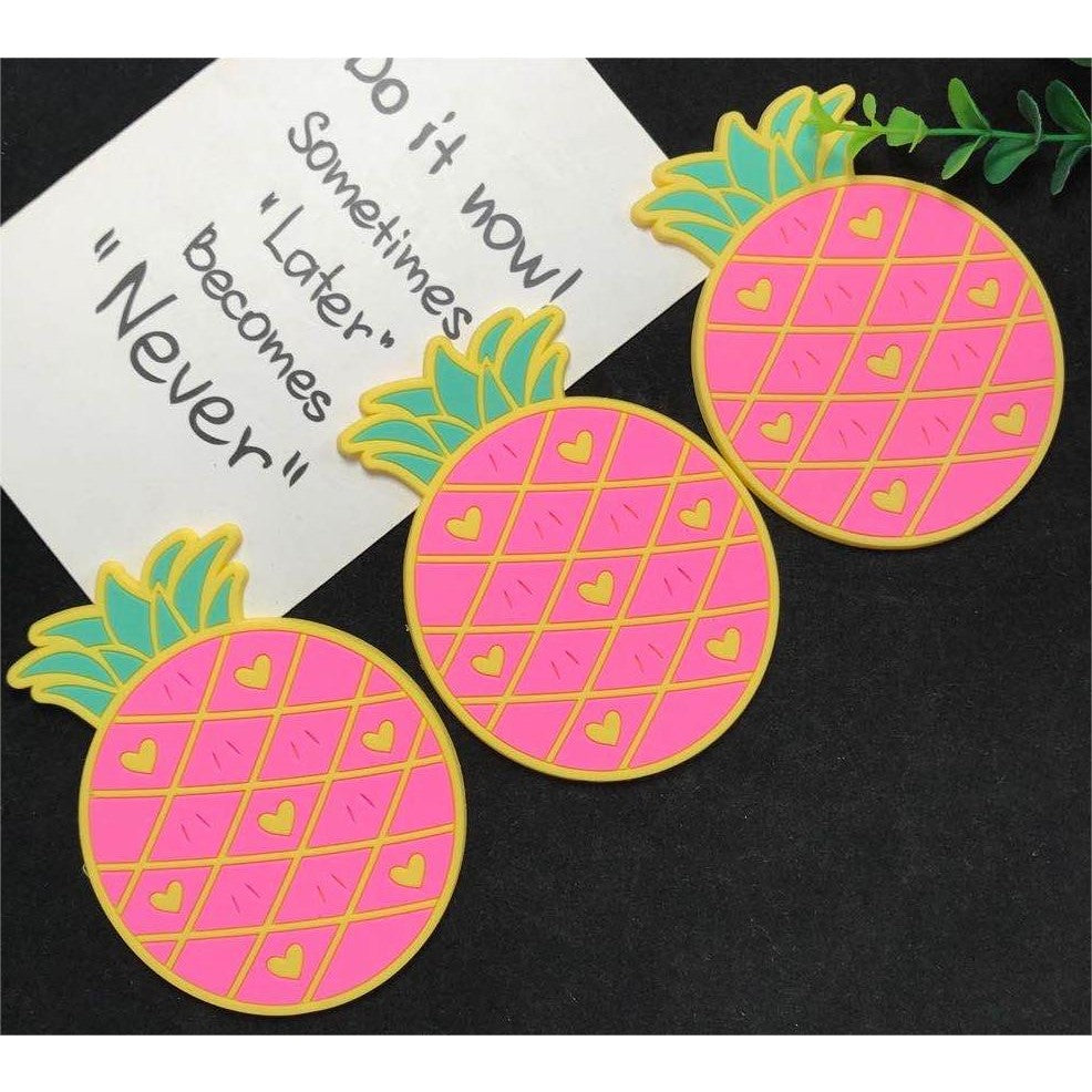 Suport pentru Pahar, Model Ananas, Protectie Termica si Anti-Alunecare, PVC Moale, 10 cm, Roz