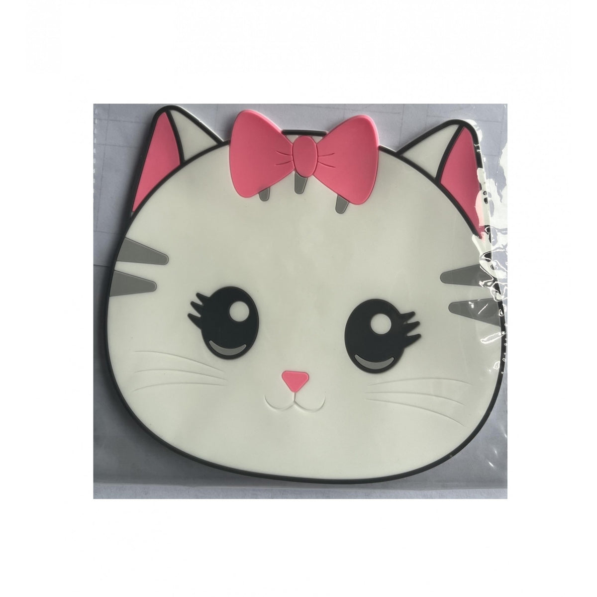 Suport pentru Pahar si Cana, Model Pisicuta, Protectie Termica Rezistenta la Caldura, PVC Flexibil Anti-Alunecare, 15.5 x 15.5 cm, Alb/Roz