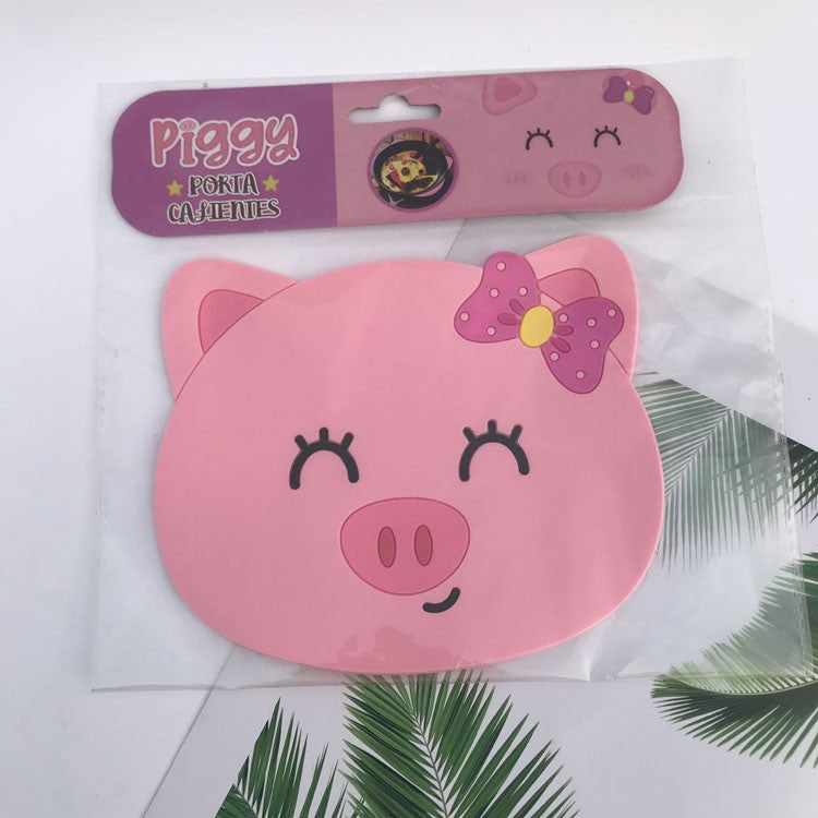 Suport Pahar si Cana, Protectie Masa Rezistenta la Caldura, Design Purcelus, Silicon PVC Moale Antiderapant, 15.5x15.5 cm, Roz