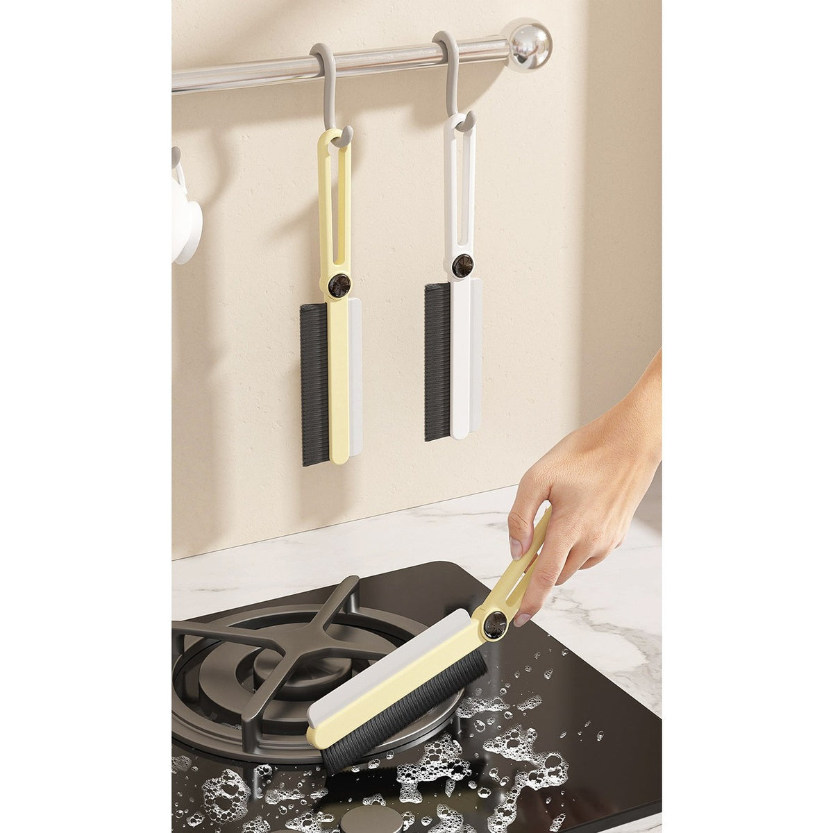 Perie de Curatare Multifunctionala cu Stergator, Cap Flexibil Rotativ la 25 Grade pentru Rosturi si Spatii Inaccesibile, ABS si TPR, 24.7 x 4.5 cm, Alb