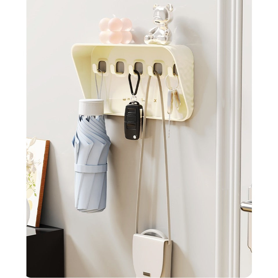Raft de Depozitare cu Cârlig, Organizator pentru Chei și Bijuterii, Montare pe Perete fără Găurire, Design Modern Aspect de Gheață, Material PET, 20.3 x 4.6 x 10.3 cm, Alb