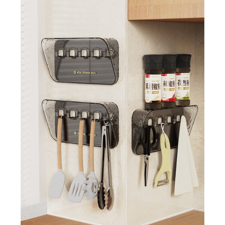 Raft de Depozitare cu Carlig, Organizator Perete pentru Chei si Bijuterii, Montare Fara Gaurire, Plastic PET, 20.3 x 4.6 x 10.3 cm, Gri Transparent