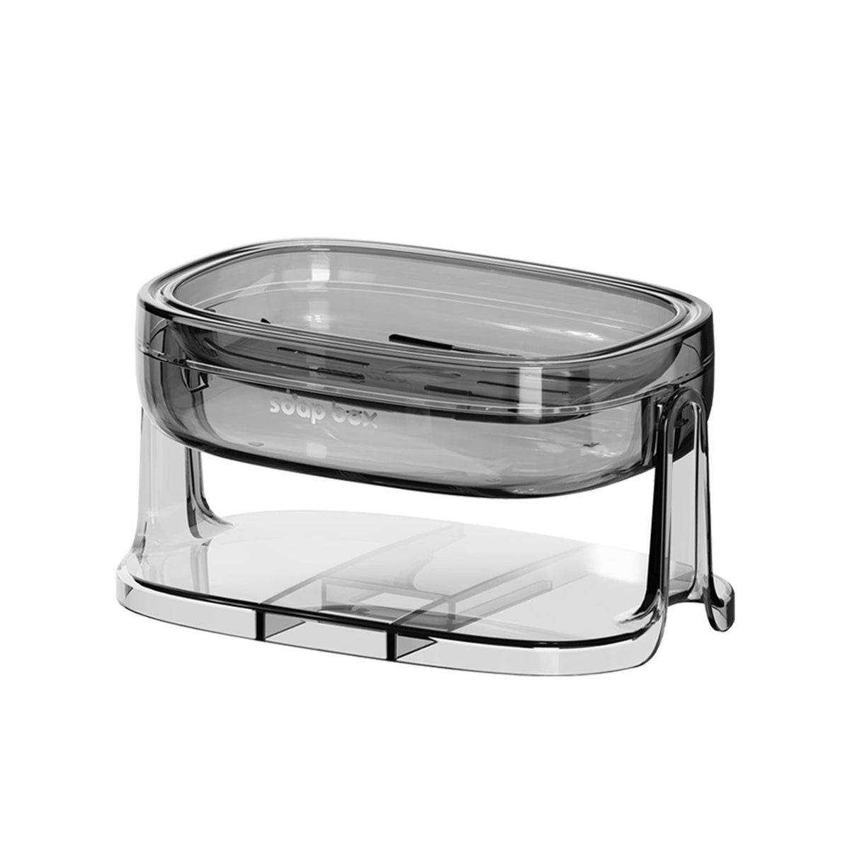 Savoniera Cu Suport 2 In 1, Montare Perete Fara Gaurire Sau Pe Blat, Sistem Scurgere Rapida, Material PET Si Sticla, Gri Transparent