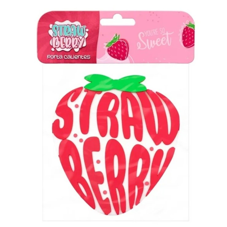 Suport pentru Pahar si Cană, Model Capsuna, Rezistent la Caldura, Protectie Masa Anti-Alunecare, Material PVC Moale, 15.5 x 15.5 cm, Roz/Rosu
