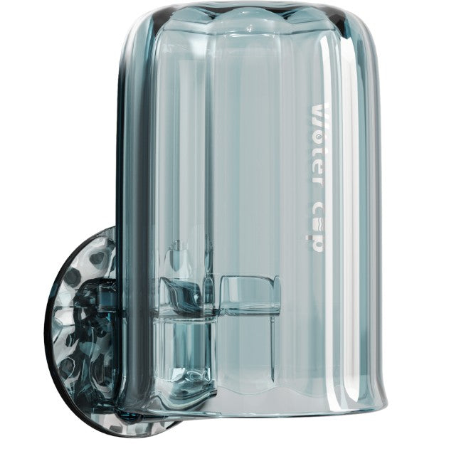 Suport Multifunctional 2 in 1, Pahar si Suport Periuta de Dinti cu Montare Autoadeziva, Organizator Baie fara Gaurire, PET si ABS, 10.4 x 7.3 x 7.3 cm, Albastru