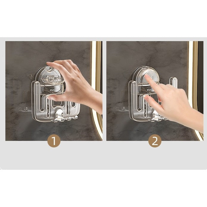 Suport Multifunctional pentru Periuta de Dinti si Pahar, Organizator Baie cu Ventuza fara Perforare, Plastic PET si ABS, 11 cm x 11.5 cm, Transparent