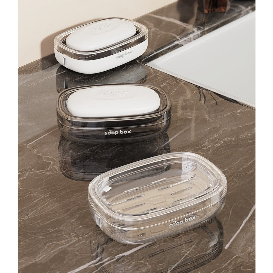 Savoniera Pentru Blat Cu Sistem De Scurgere Optima, Suport Sapun Igienic Cu Tava Detasabila, Material PET Si Sticla, 13 x 9 x 4 cm, Gri