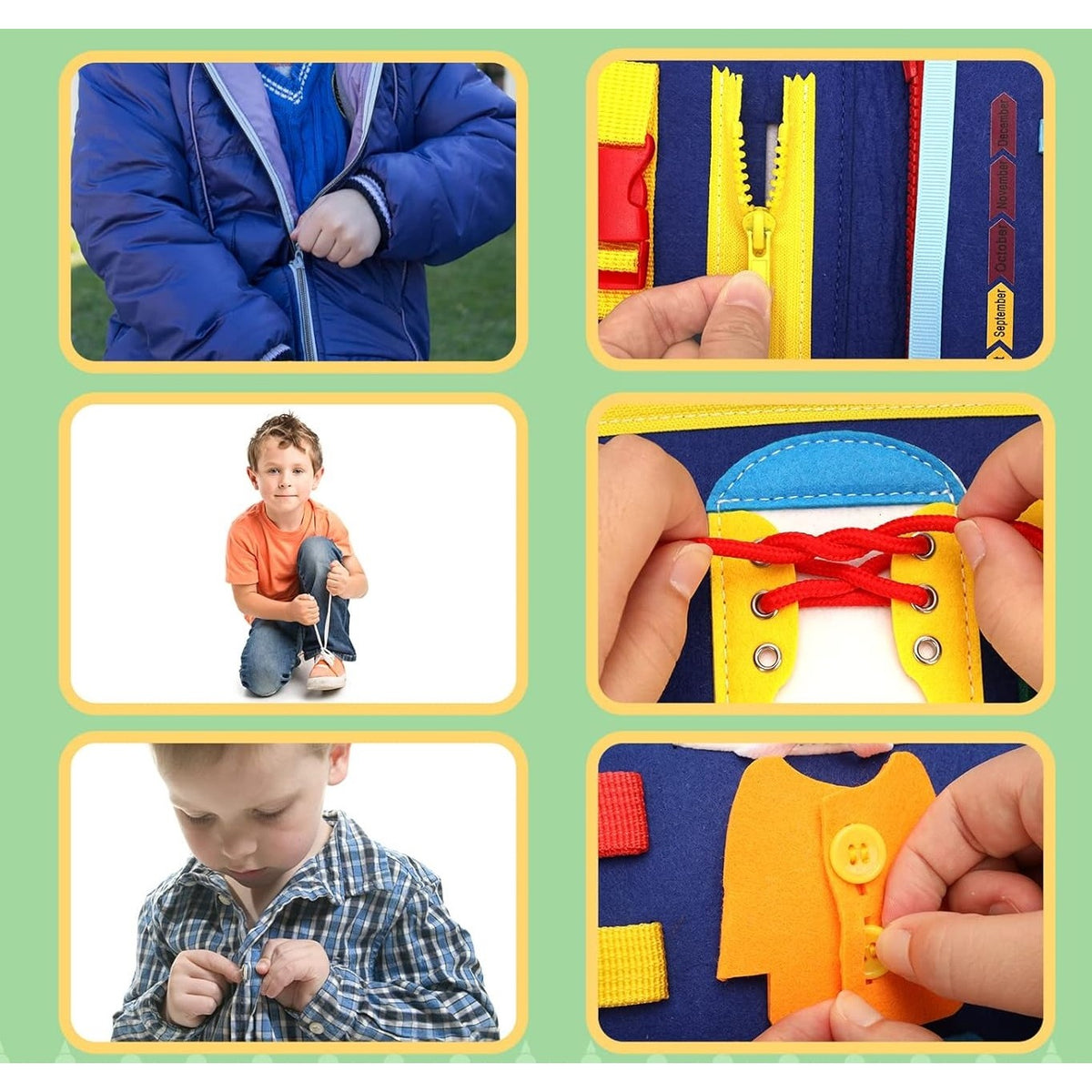 Carte Senzoriala Educativa Montessori pentru Dezvoltare Abilitati Motorii si Invatare Alfabet, 15 Activitati Interactive din Fetru Moale, 3 Pagini, 28x25x4 cm, Albastru