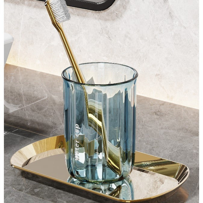 Cană pentru Clătit Gura și Periuța de Dinți, Design Ergonomic Rezistent la Cădere, Material AS Ecologic, 200 ml, Albastru Transparent