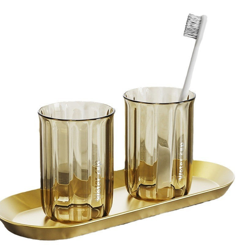 Cană pentru Clătit Gura și Suport Periuta de Dinți, Design Ergonomic și Rezistent la Cădere, Material AS Ecologic, 200 ml, 10.4 x 7.3 cm, Maro Transparent