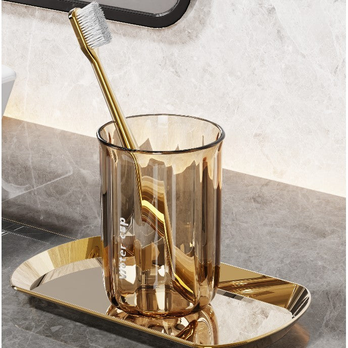 Cană pentru Clătit Gura și Suport Periuta de Dinți, Design Ergonomic și Rezistent la Cădere, Material AS Ecologic, 200 ml, 10.4 x 7.3 cm, Maro Transparent