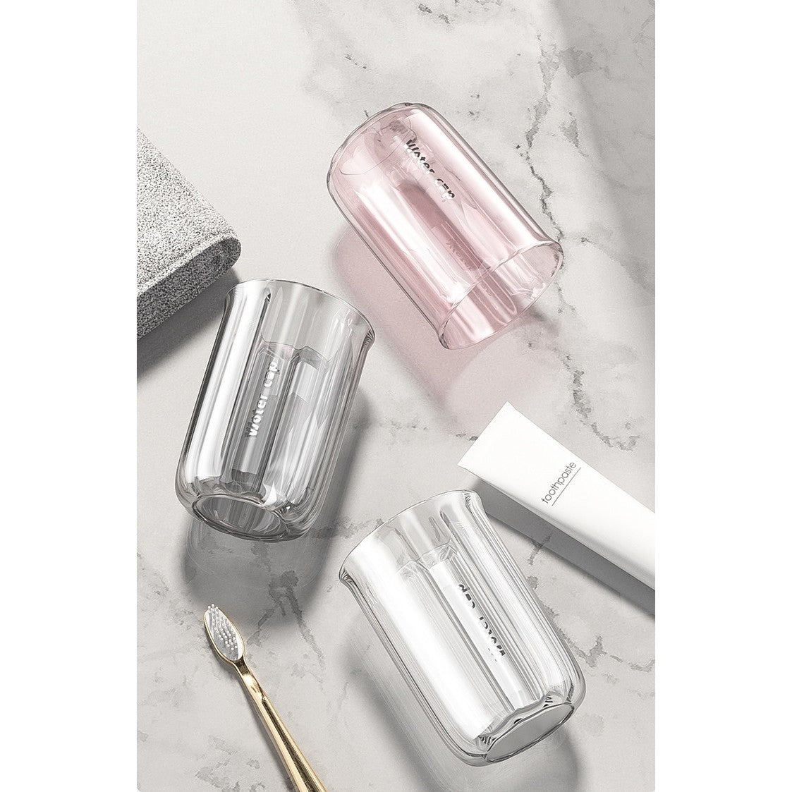 Cană pentru Clătit Gura și Suport Periuță Dinți, Design Ergonomic și Rezistent la Cădere, Plastic AS, 200 ml, Roz Transparent