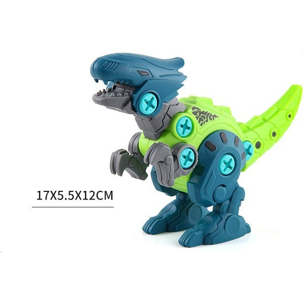 Set de Constructie Dinozauri de Asamblat, Jucarie Educativa STEM cu Bormasina Electrica si Surubelnita, Articulatii Mobile, Plastic ABS, Include Cutie Depozitare, 4 Bucati, Multicolor