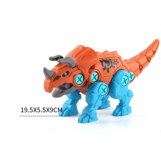 Set de Constructie Dinozauri de Asamblat, Jucarie Educativa STEM cu Bormasina Electrica si Surubelnita, Articulatii Mobile, Plastic ABS, Include Cutie Depozitare, 4 Bucati, Multicolor