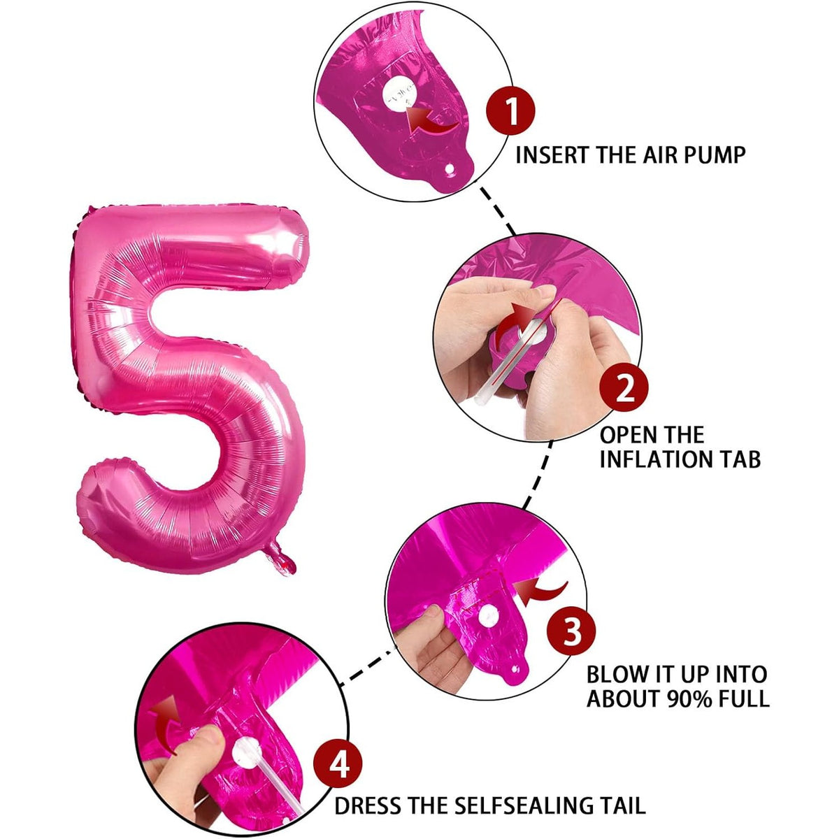 Balon Aniversar Cifra 5, Figurina Petrecere, Folie Metalizata, Umflare Aer sau Heliu, Inclus Pai Umflare, Roz, 40 cm